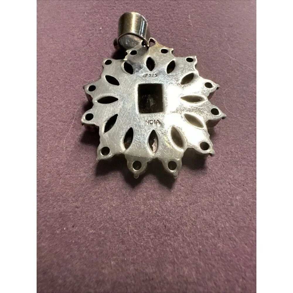 VINTAGE INDIA DESIGNER DOUG PAULUS STERLING SILVER AMETHYST STONE FLOWER PENDANT